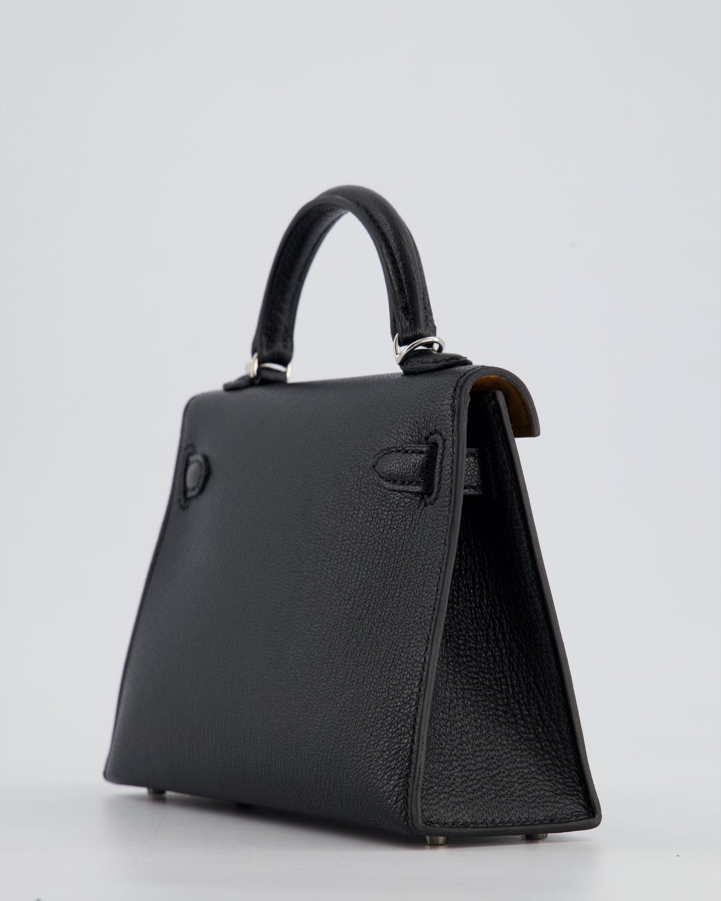 *RARE LEATHER* Hermès Mini Kelly II 20cm Verso Bag In Noir Chevre Mysore Leather, Alezan Interior with Palladium Hardware