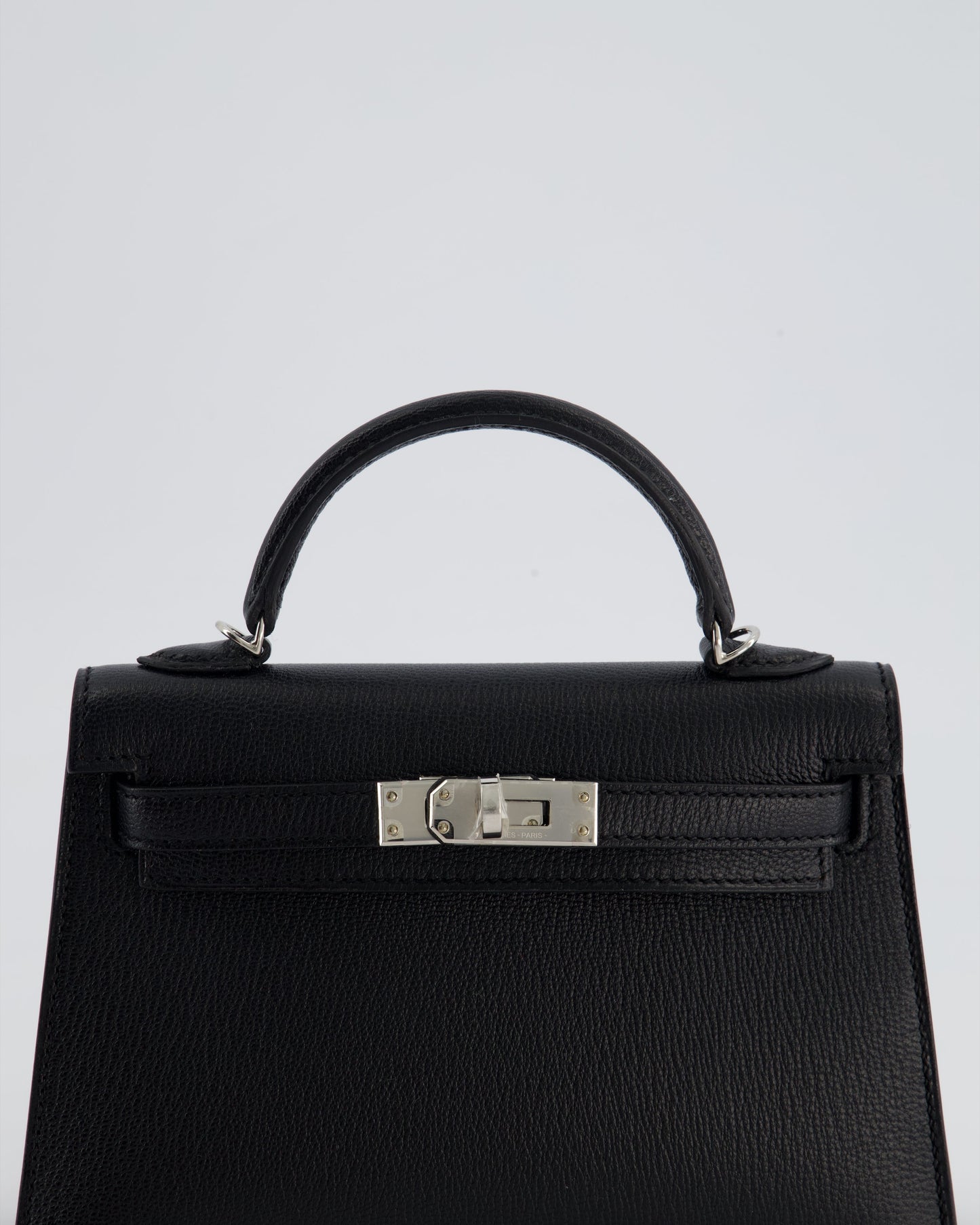 *RARE LEATHER* Hermès Mini Kelly II 20cm Verso Bag In Noir Chevre Mysore Leather, Alezan Interior with Palladium Hardware