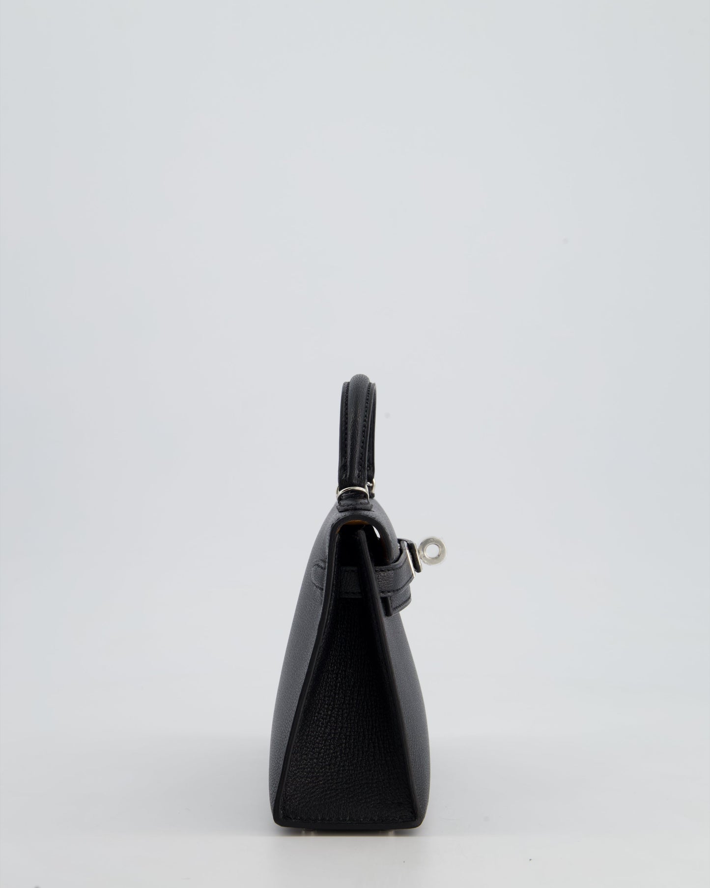 *RARE LEATHER* Hermès Mini Kelly II 20cm Verso Bag In Noir Chevre Mysore Leather, Alezan Interior with Palladium Hardware