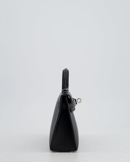 *RARE LEATHER* Hermès Mini Kelly II 20cm Verso Bag In Noir Chevre Mysore Leather, Alezan Interior with Palladium Hardware