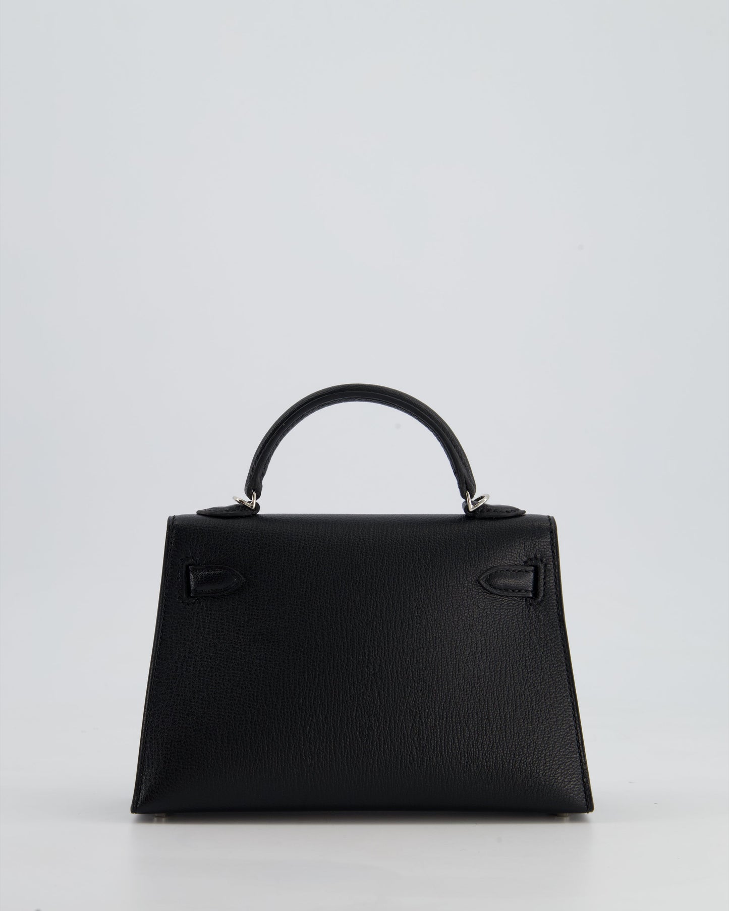 *RARE LEATHER* Hermès Mini Kelly II 20cm Verso Bag In Noir Chevre Mysore Leather, Alezan Interior with Palladium Hardware