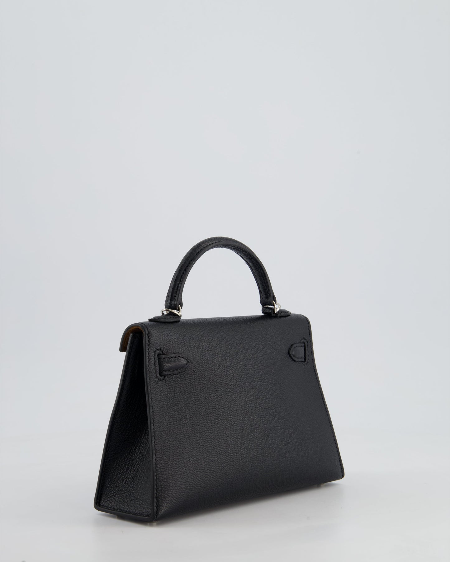 *RARE LEATHER* Hermès Mini Kelly II 20cm Verso Bag In Noir Chevre Mysore Leather, Alezan Interior with Palladium Hardware