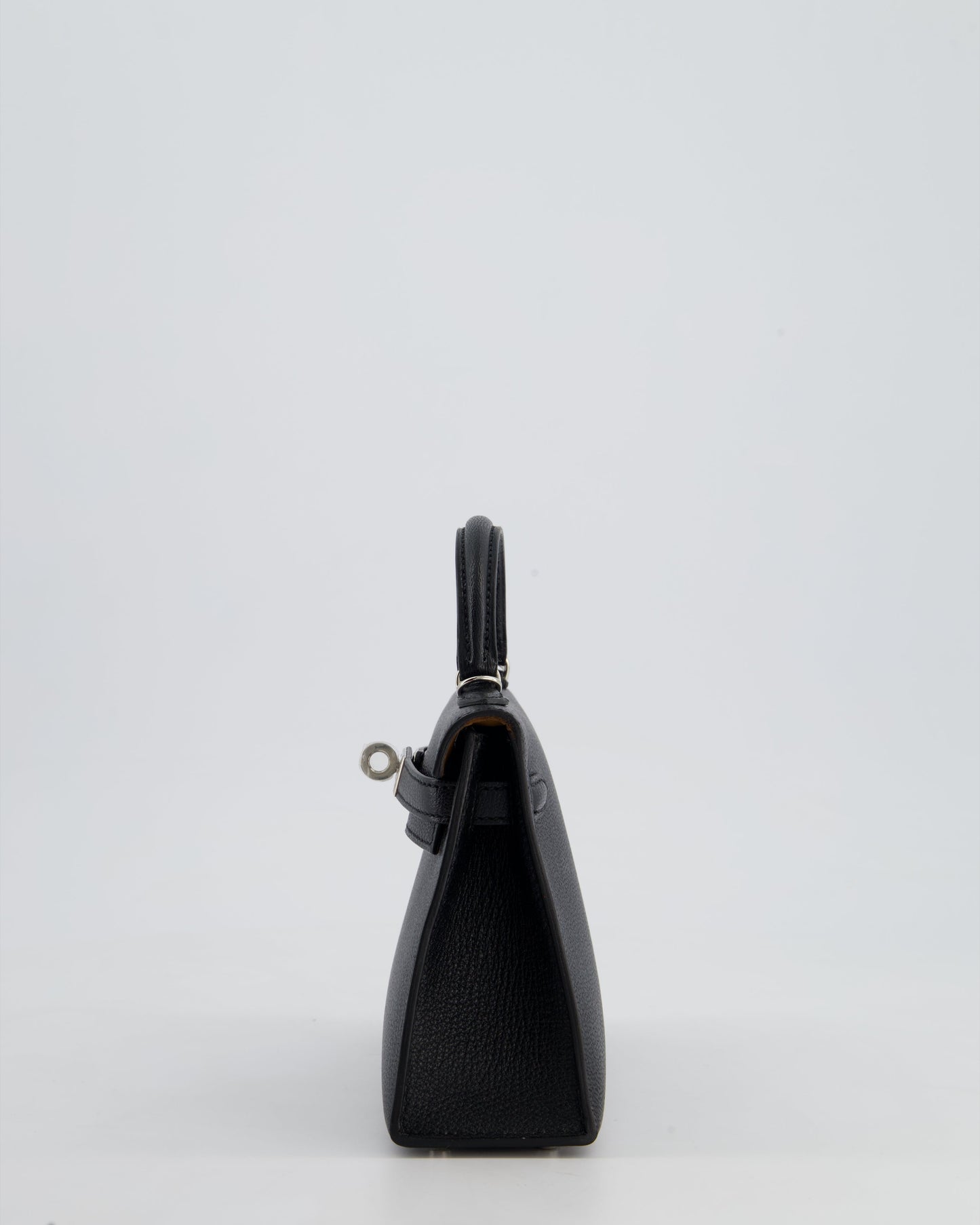 *RARE LEATHER* Hermès Mini Kelly II 20cm Verso Bag In Noir Chevre Mysore Leather, Alezan Interior with Palladium Hardware