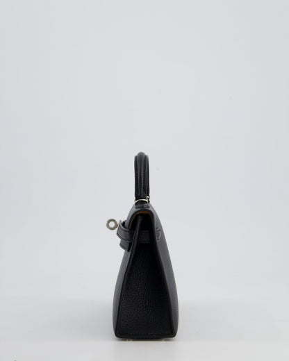 *RARE LEATHER* Hermès Mini Kelly II 20cm Verso Bag In Noir Chevre Mysore Leather, Alezan Interior with Palladium Hardware