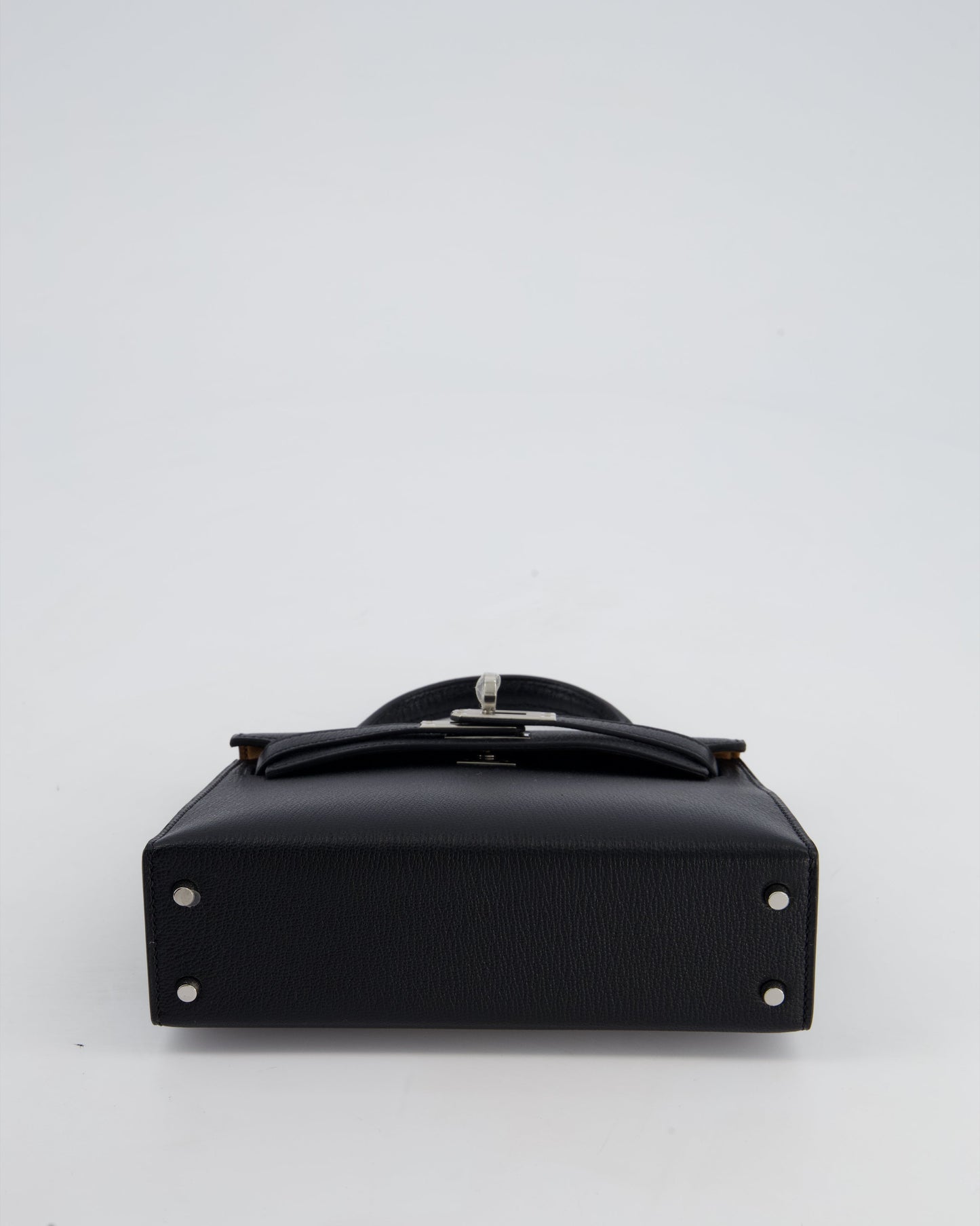 *RARE LEATHER* Hermès Mini Kelly II 20cm Verso Bag In Noir Chevre Mysore Leather, Alezan Interior with Palladium Hardware