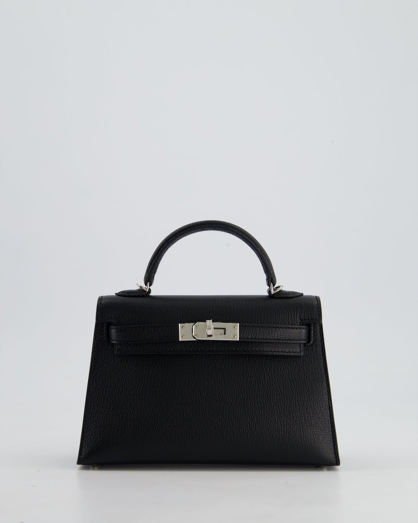 *RARE LEATHER* Hermès Mini Kelly II 20cm Verso Bag In Noir Chevre Mysore Leather, Alezan Interior with Palladium Hardware