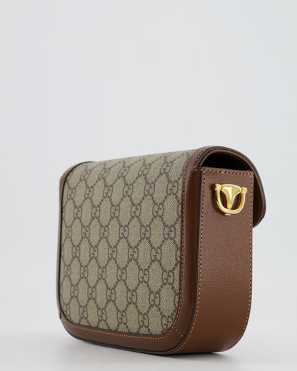 Gucci Horsebit 1955 Small Shoulder Bag in Beige/Dark Brown GG Supreme Monogram Canvas & Brown Leather Trim with Gold Hardware RRP £2,400