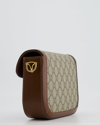 Gucci Horsebit 1955 Small Shoulder Bag in Beige/Dark Brown GG Supreme Monogram Canvas & Brown Leather Trim with Gold Hardware RRP £2,400