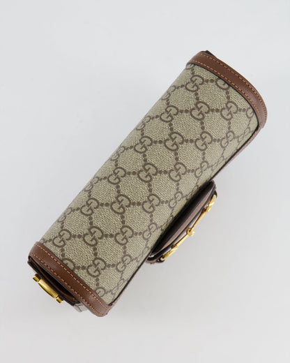 Gucci Horsebit 1955 Small Shoulder Bag in Beige/Dark Brown GG Supreme Monogram Canvas & Brown Leather Trim with Gold Hardware RRP £2,400