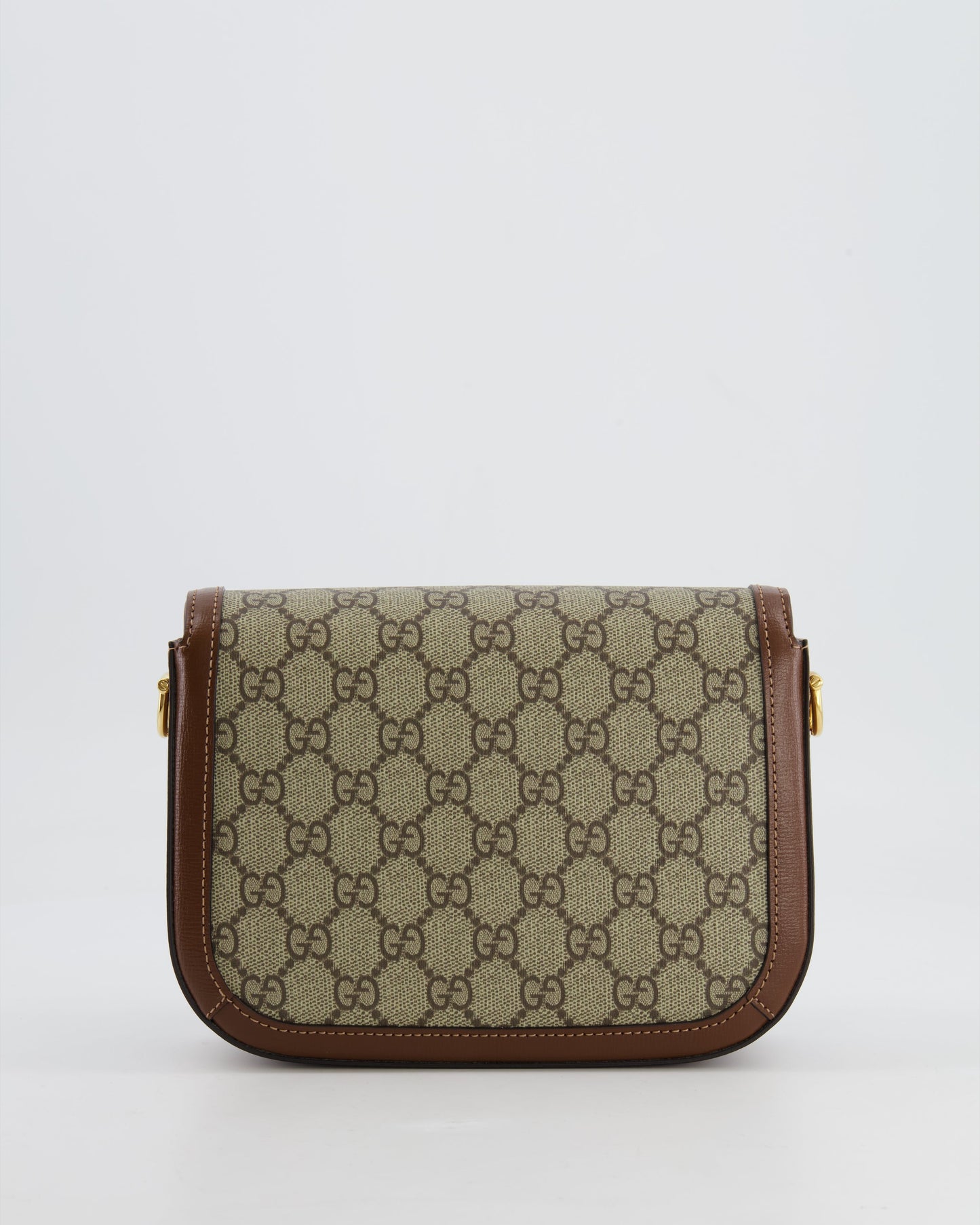 Gucci Horsebit 1955 Small Shoulder Bag in Beige/Dark Brown GG Supreme Monogram Canvas & Brown Leather Trim with Gold Hardware RRP £2,400