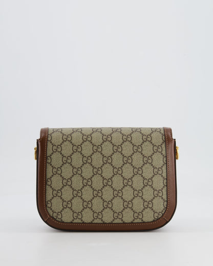 Gucci Horsebit 1955 Small Shoulder Bag in Beige/Dark Brown GG Supreme Monogram Canvas & Brown Leather Trim with Gold Hardware RRP £2,400