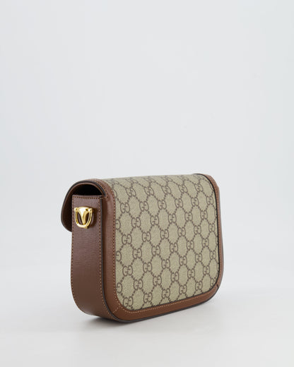 Gucci Horsebit 1955 Small Shoulder Bag in Beige/Dark Brown GG Supreme Monogram Canvas & Brown Leather Trim with Gold Hardware RRP £2,400