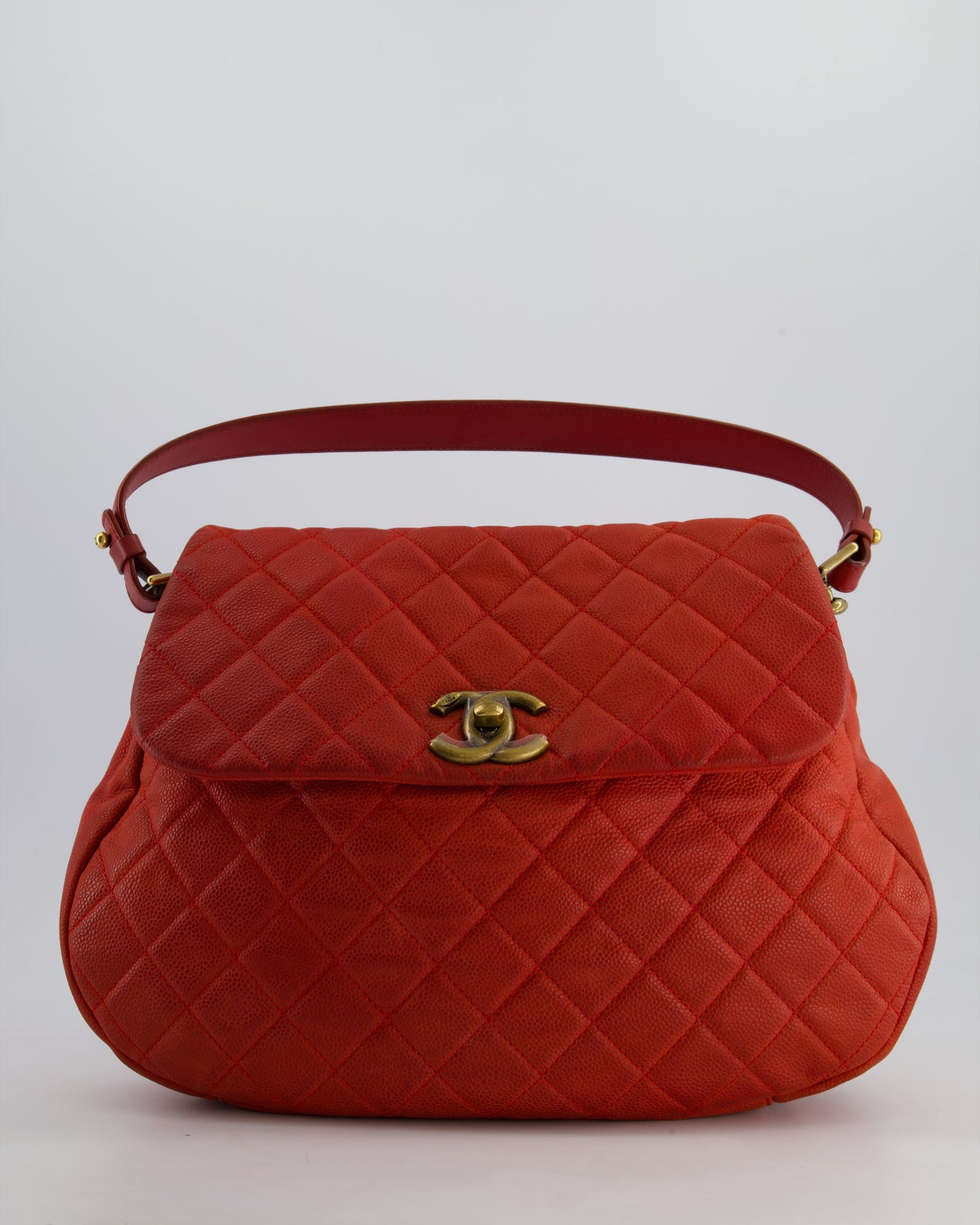 Chanel Red Country Chic Bag in Brushed Caviar Leather with Aged Gold Hardware