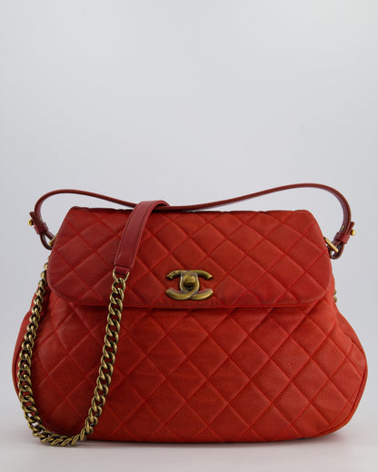 Chanel Red Country Chic Bag in Brushed Caviar Leather with Aged Gold Hardware