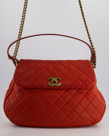 Chanel Red Country Chic Bag in Brushed Caviar Leather with Aged Gold Hardware