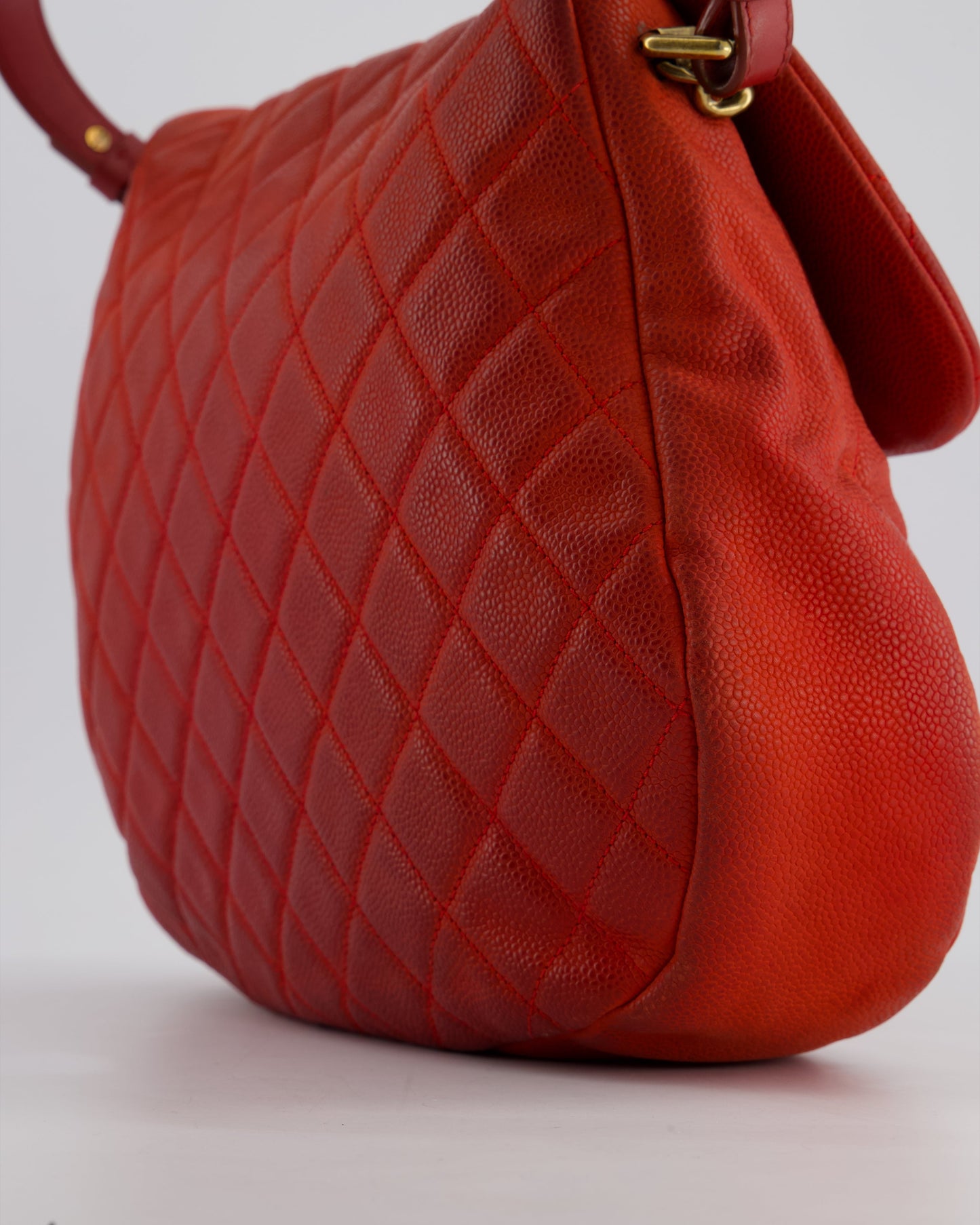 Chanel Red Country Chic Bag in Brushed Caviar Leather with Aged Gold Hardware