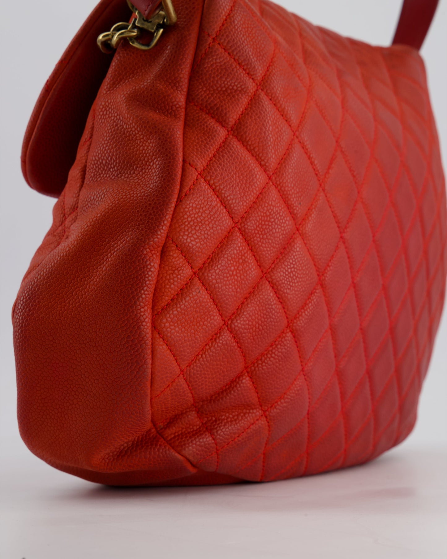 Chanel Red Country Chic Bag in Brushed Caviar Leather with Aged Gold Hardware