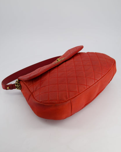 Chanel Red Country Chic Bag in Brushed Caviar Leather with Aged Gold Hardware