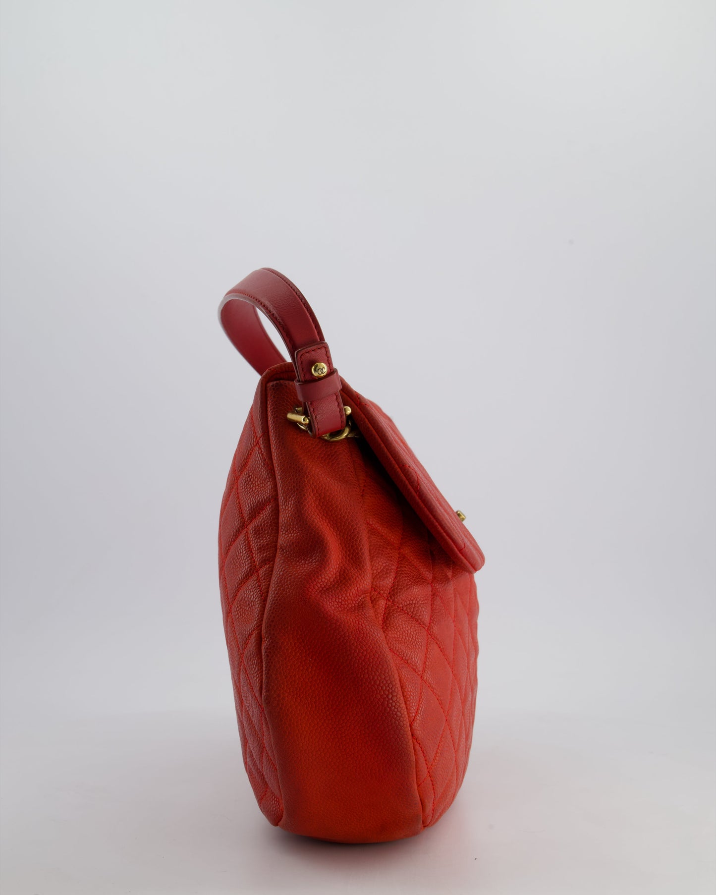 Chanel Red Country Chic Bag in Brushed Caviar Leather with Aged Gold Hardware