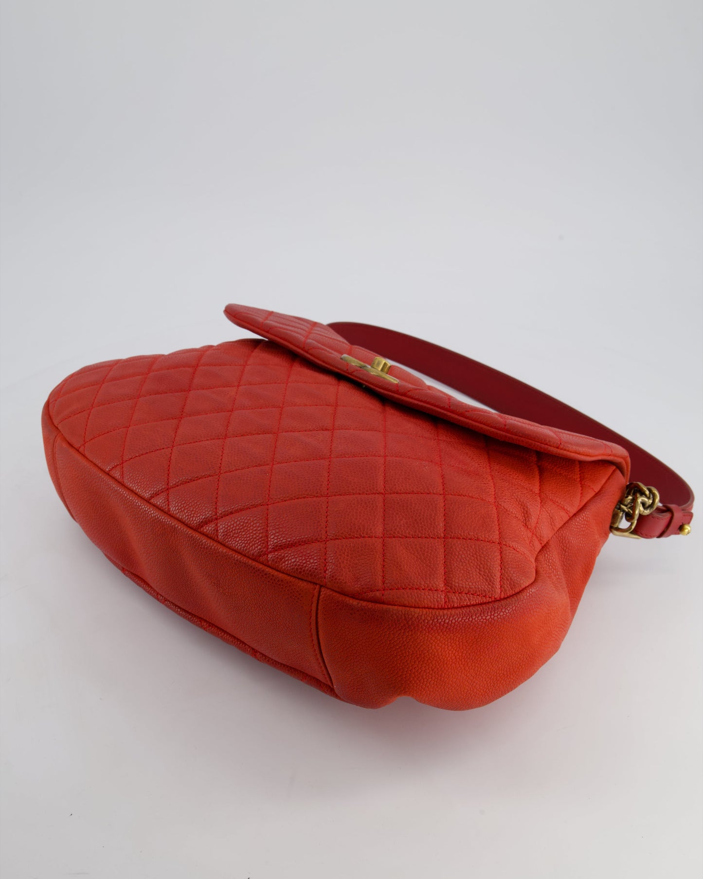 Chanel Red Country Chic Bag in Brushed Caviar Leather with Aged Gold Hardware