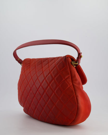 Chanel Red Country Chic Bag in Brushed Caviar Leather with Aged Gold Hardware