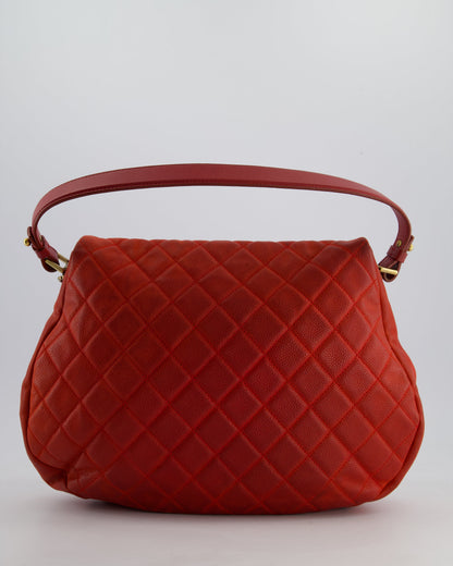 Chanel Red Country Chic Bag in Brushed Caviar Leather with Aged Gold Hardware