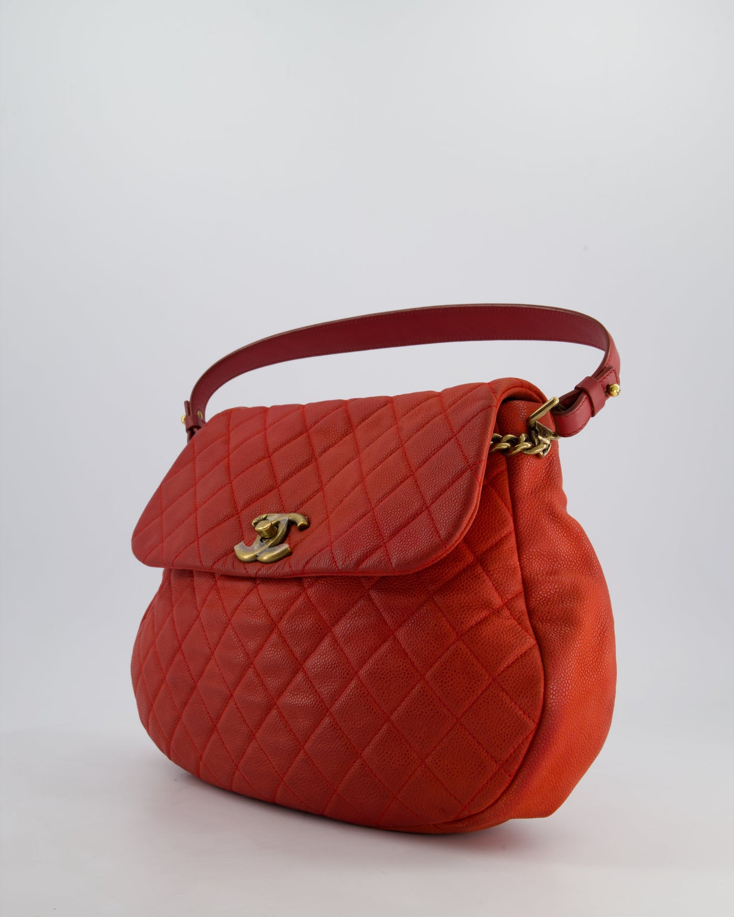 Chanel Red Country Chic Bag in Brushed Caviar Leather with Aged Gold Hardware