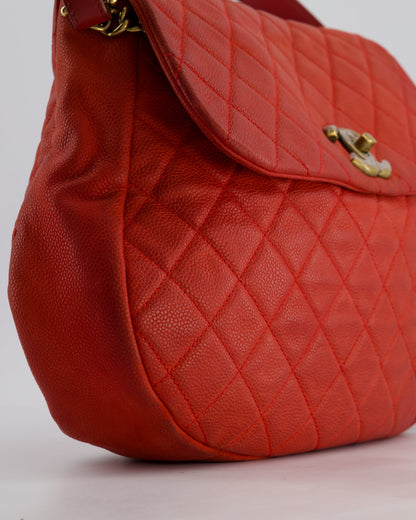 Chanel Red Country Chic Bag in Brushed Caviar Leather with Aged Gold Hardware