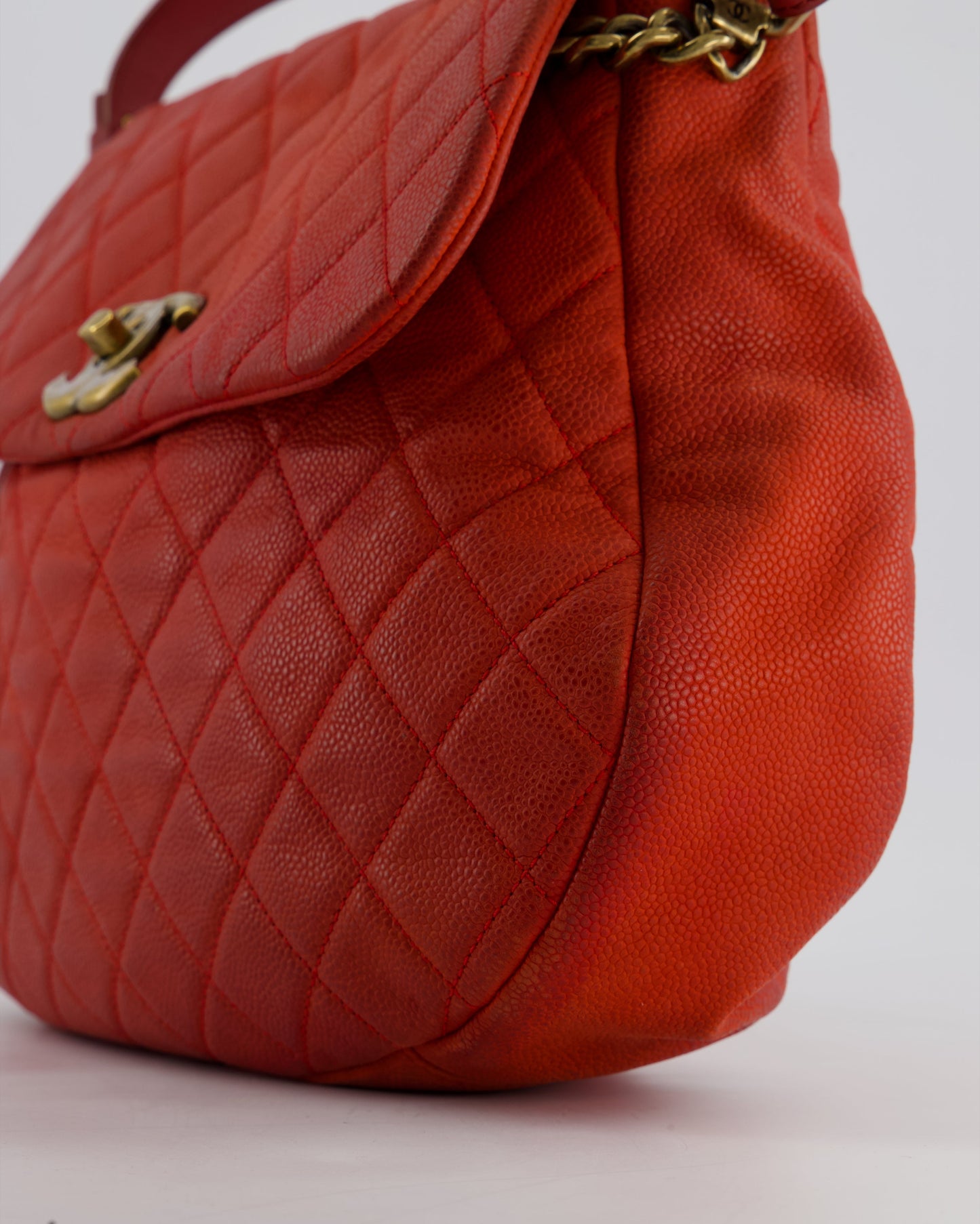 Chanel Red Country Chic Bag in Brushed Caviar Leather with Aged Gold Hardware