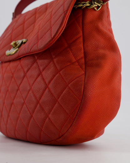 Chanel Red Country Chic Bag in Brushed Caviar Leather with Aged Gold Hardware