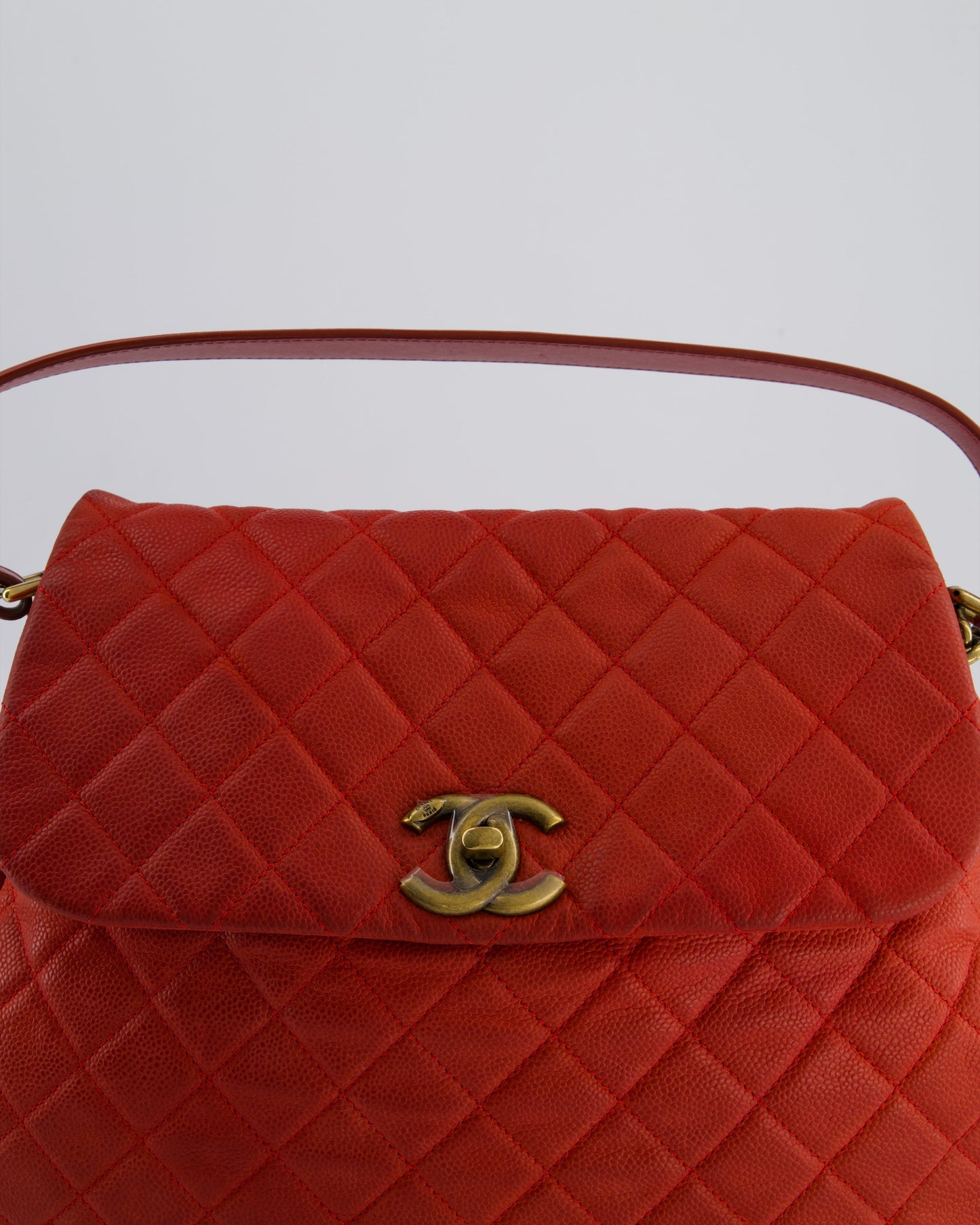 Chanel Red Country Chic Bag in Brushed Caviar Leather with Aged Gold Hardware