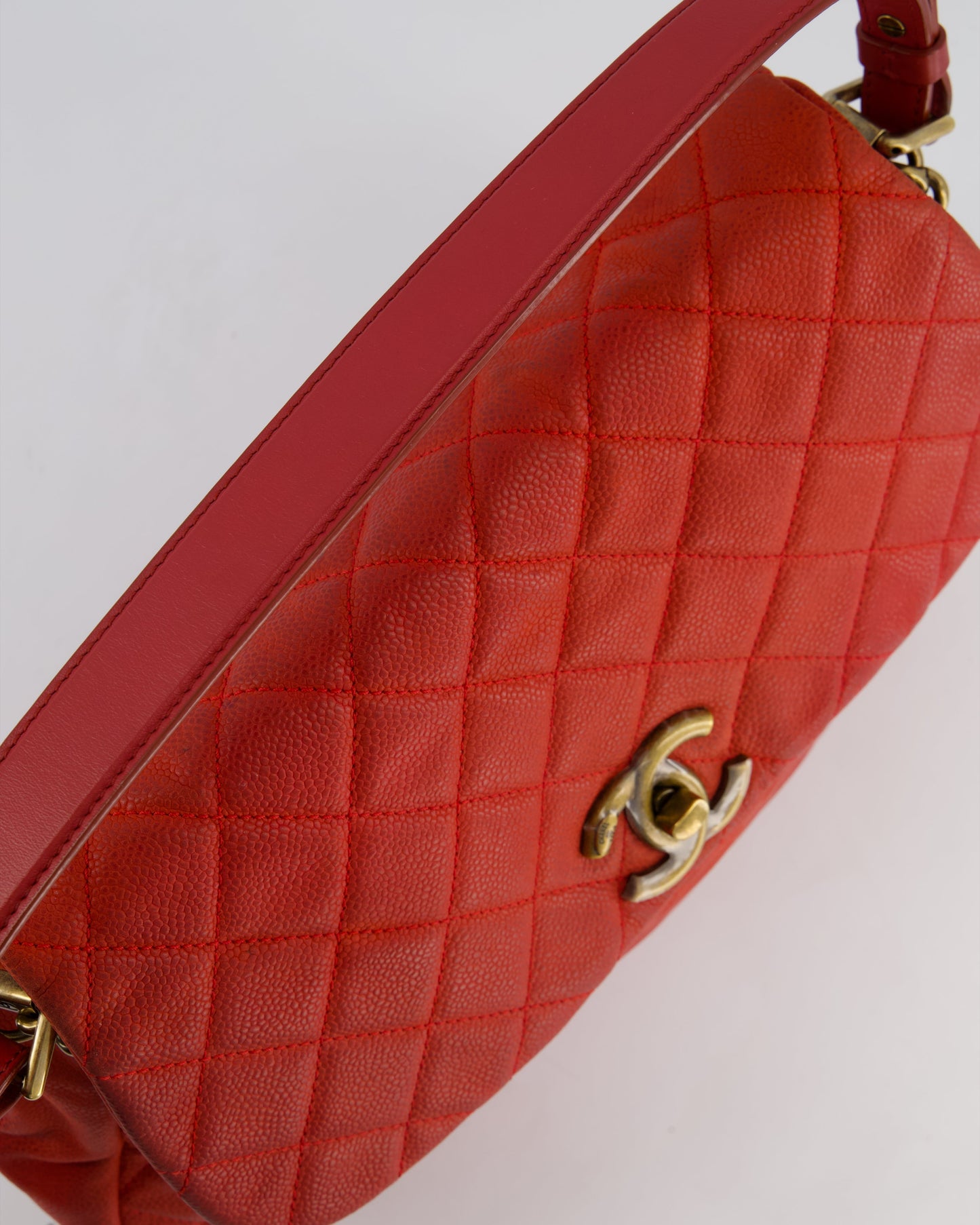 Chanel Red Country Chic Bag in Brushed Caviar Leather with Aged Gold Hardware