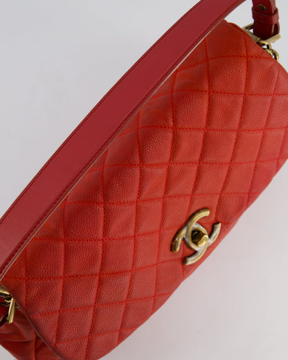 Chanel Red Country Chic Bag in Brushed Caviar Leather with Aged Gold Hardware