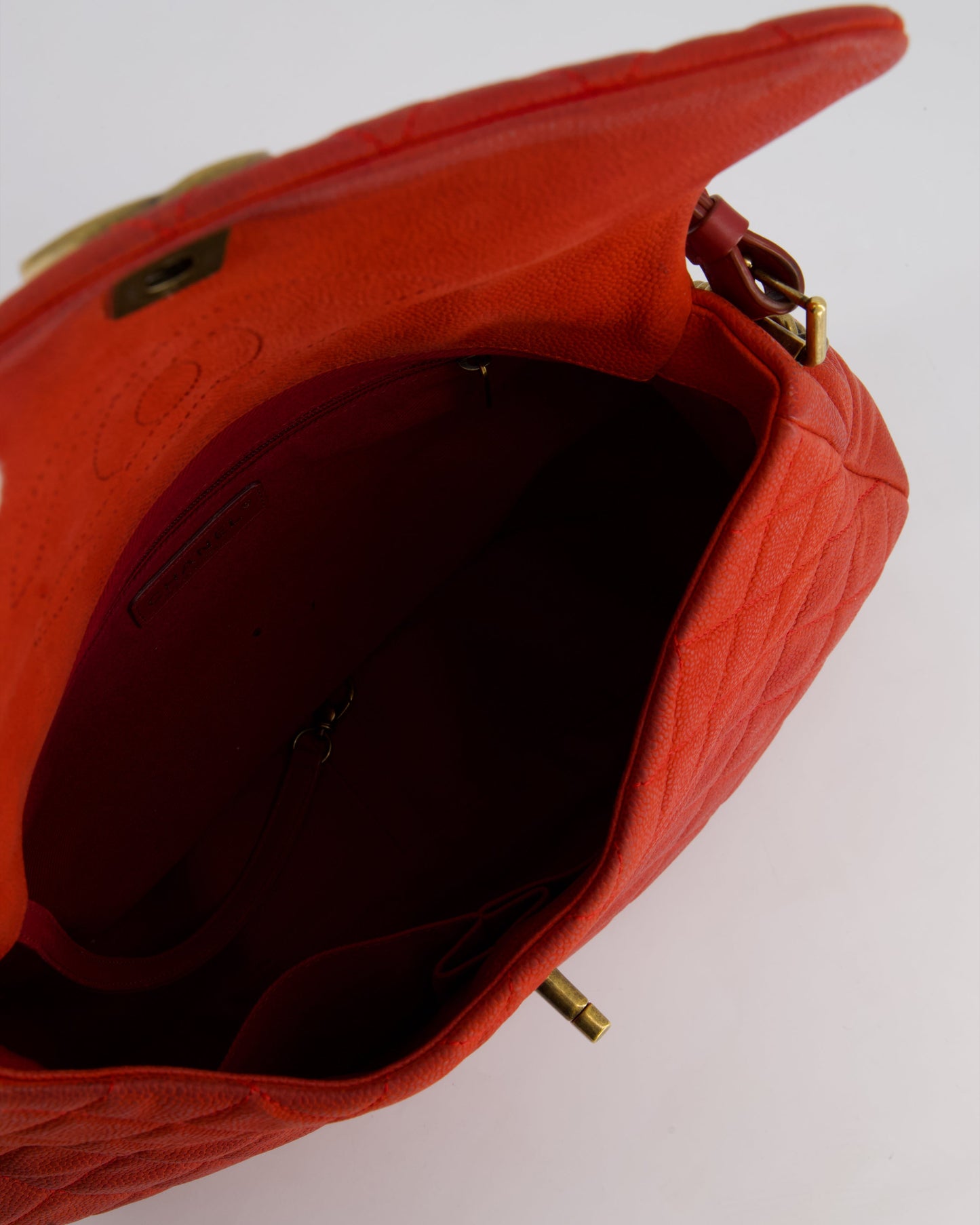 Chanel Red Country Chic Bag in Brushed Caviar Leather with Aged Gold Hardware