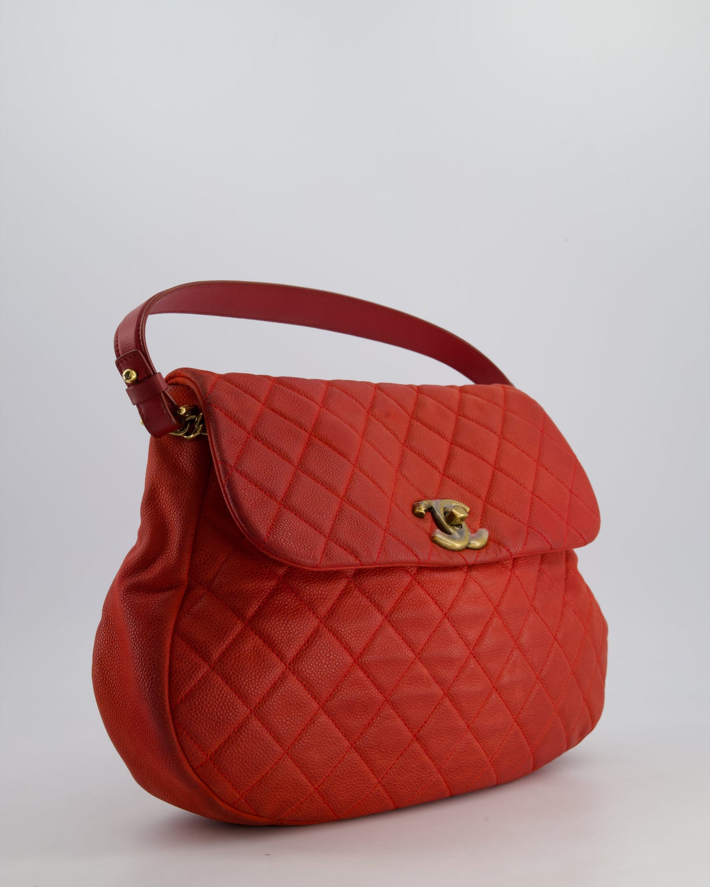 Chanel Red Country Chic Bag in Brushed Caviar Leather with Aged Gold Hardware