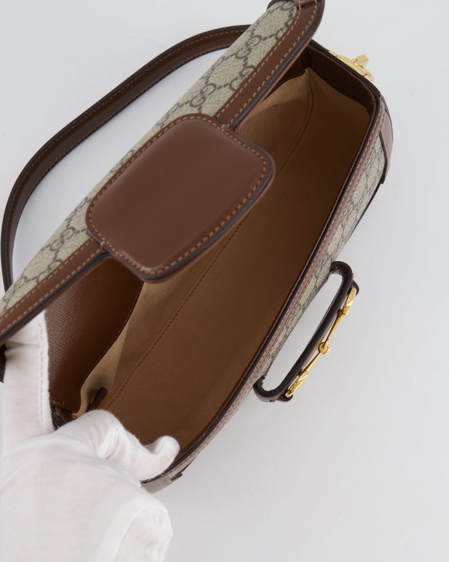 Gucci Beige and Brown Leather Horsebit 1955 Small Shoulder Bag with Gold Hardware RRP £2,130