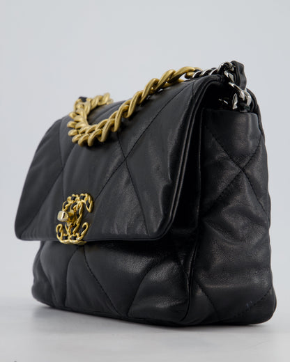 Chanel 19 Small Flap Bag in Black Goatskin Leather with Tricolour Hardware