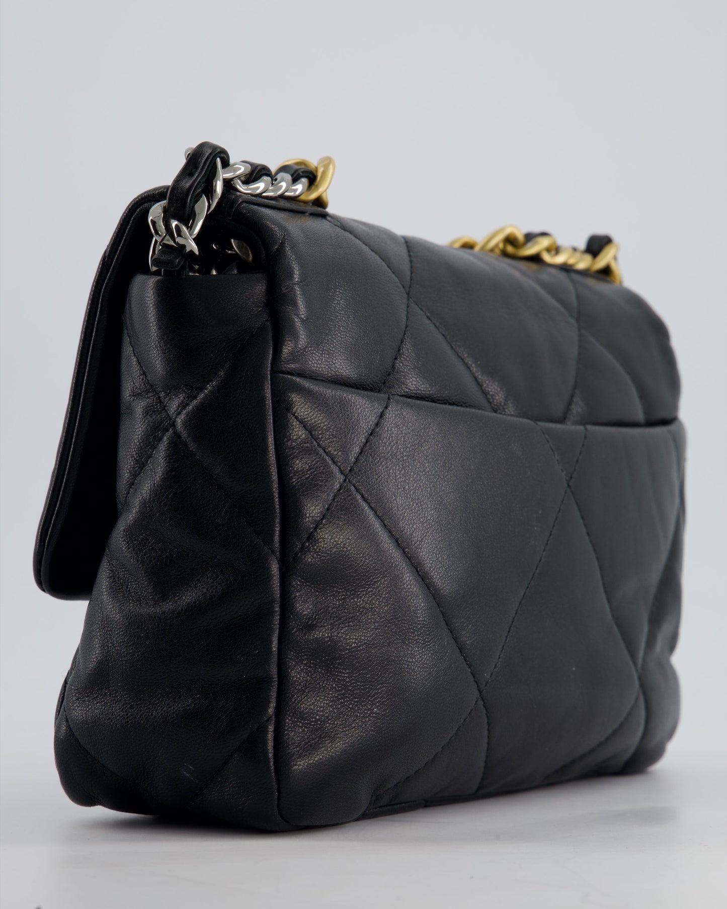 Chanel 19 Small Flap Bag in Black Goatskin Leather with Tricolour Hardware