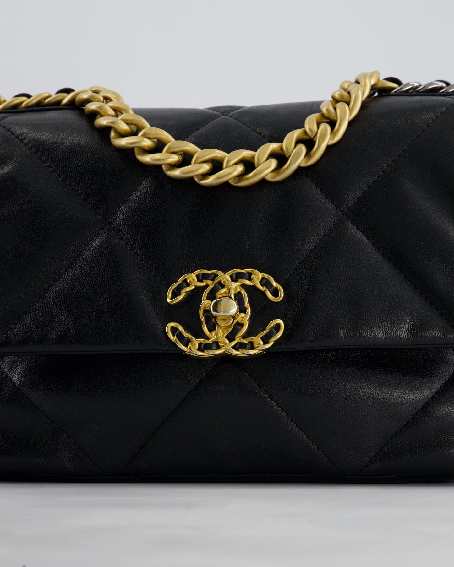 Chanel 19 Small Flap Bag in Black Goatskin Leather with Tricolour Hardware