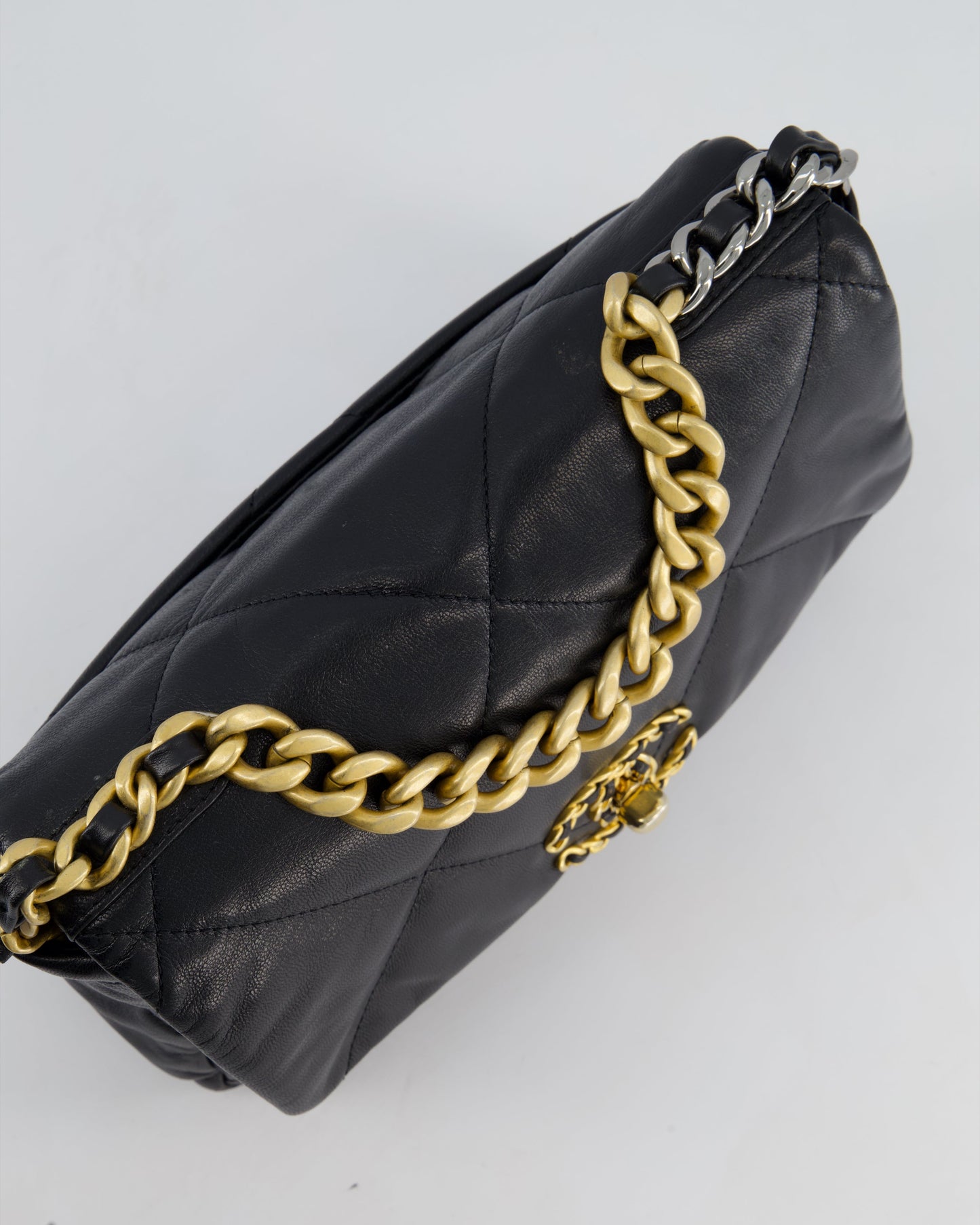 Chanel 19 Small Flap Bag in Black Goatskin Leather with Tricolour Hardware