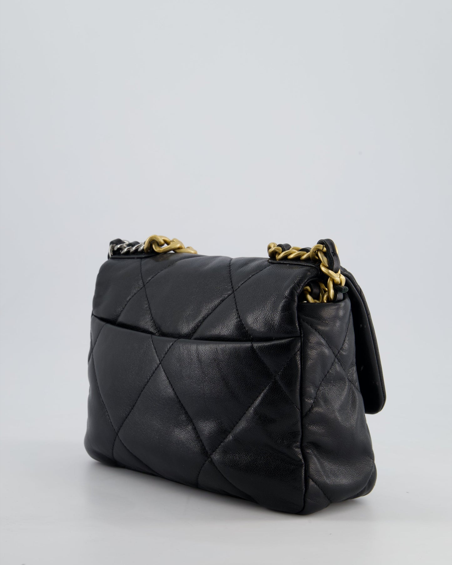 Chanel 19 Small Flap Bag in Black Goatskin Leather with Tricolour Hardware