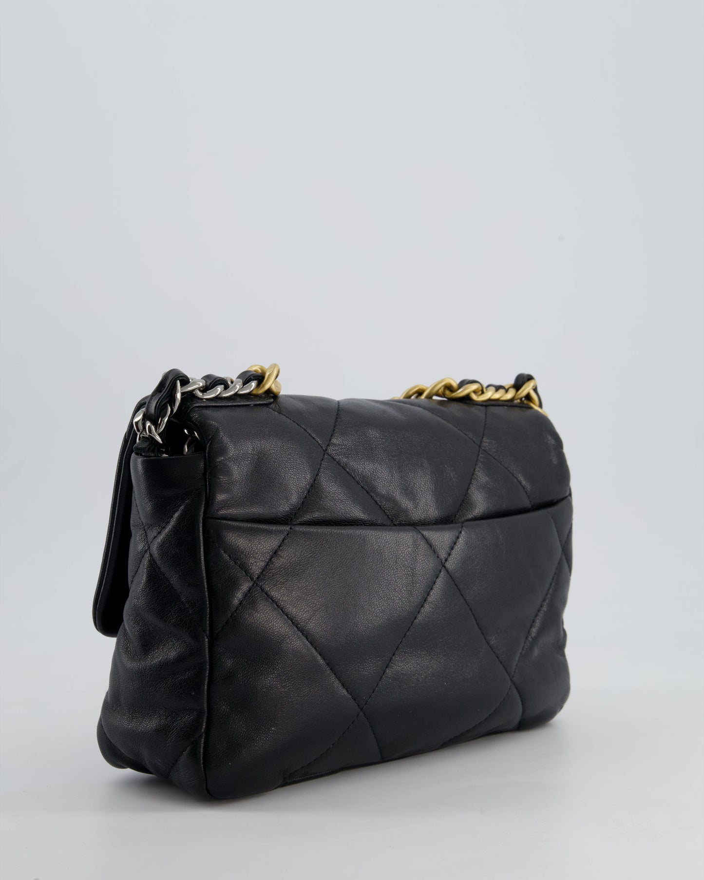 Chanel 19 Small Flap Bag in Black Goatskin Leather with Tricolour Hardware