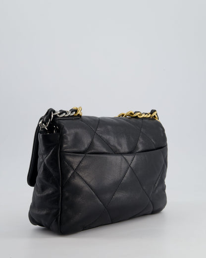 Chanel 19 Small Flap Bag in Black Goatskin Leather with Tricolour Hardware