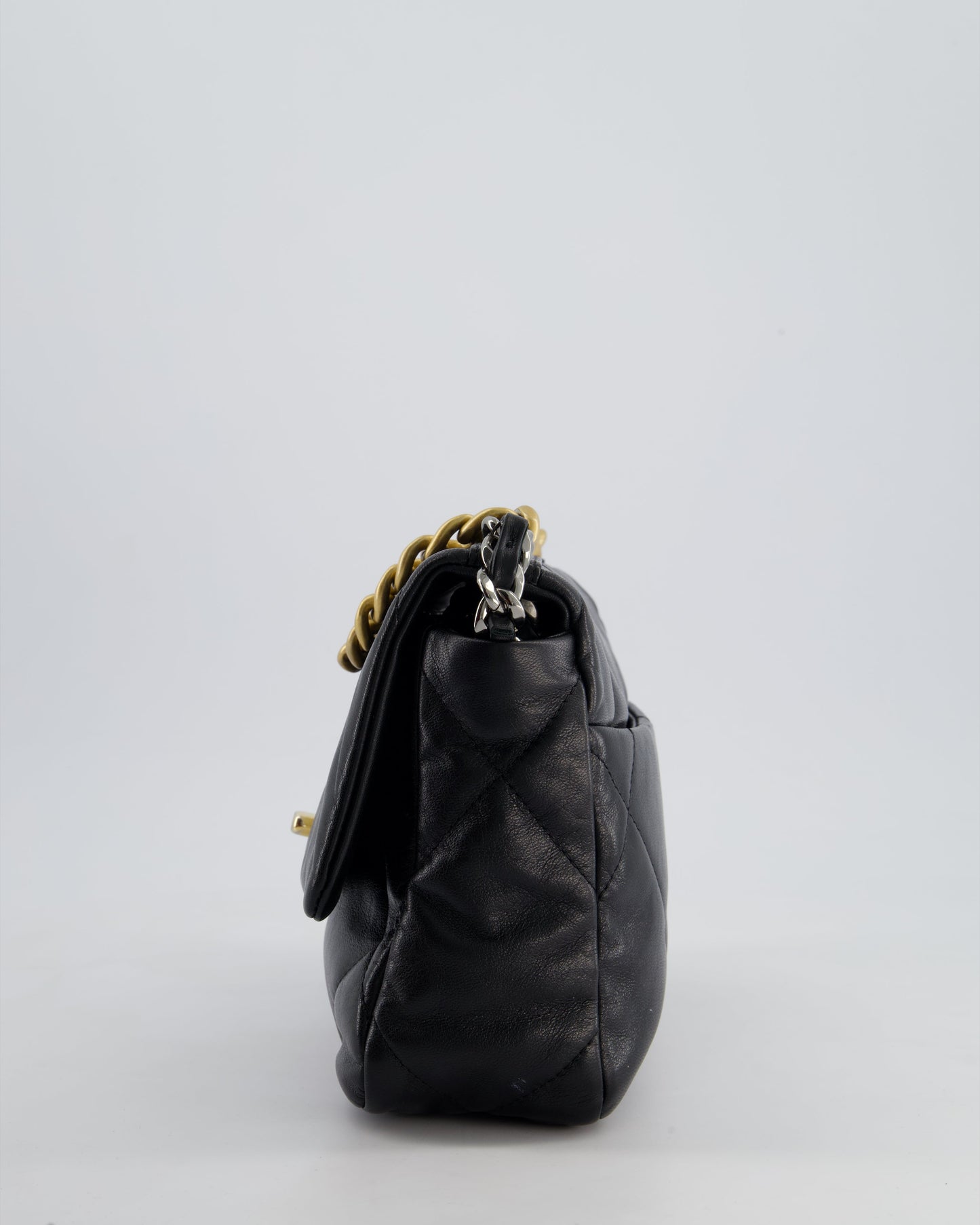 Chanel 19 Small Flap Bag in Black Goatskin Leather with Tricolour Hardware