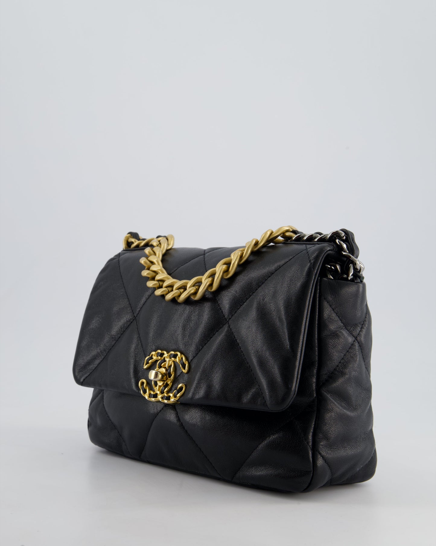Chanel 19 Small Flap Bag in Black Goatskin Leather with Tricolour Hardware