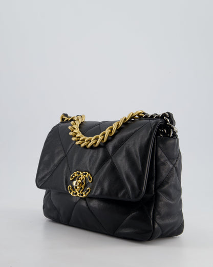 Chanel 19 Small Flap Bag in Black Goatskin Leather with Tricolour Hardware