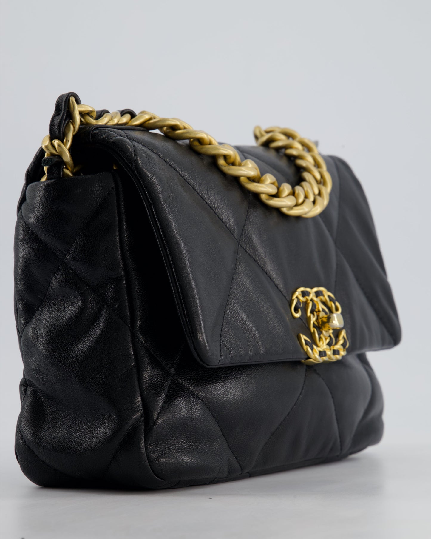 Chanel 19 Small Flap Bag in Black Goatskin Leather with Tricolour Hardware