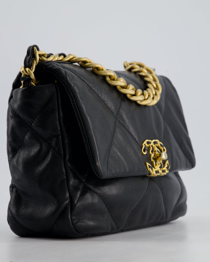 Chanel 19 Small Flap Bag in Black Goatskin Leather with Tricolour Hardware