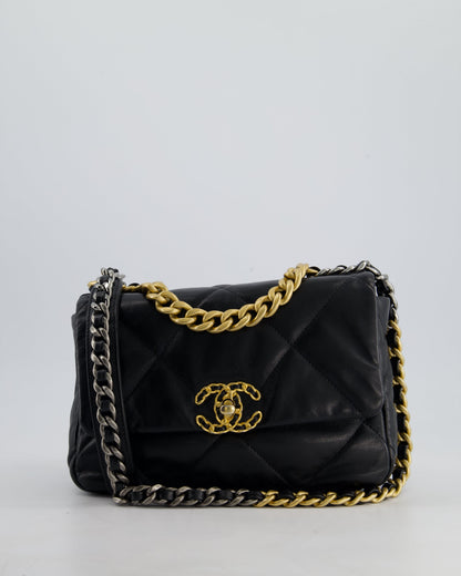 Chanel 19 Small Flap Bag in Black Goatskin Leather with Tricolour Hardware
