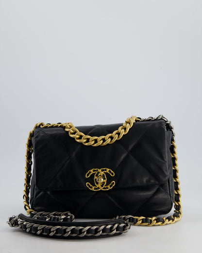 Chanel 19 Small Flap Bag in Black Goatskin Leather with Tricolour Hardware